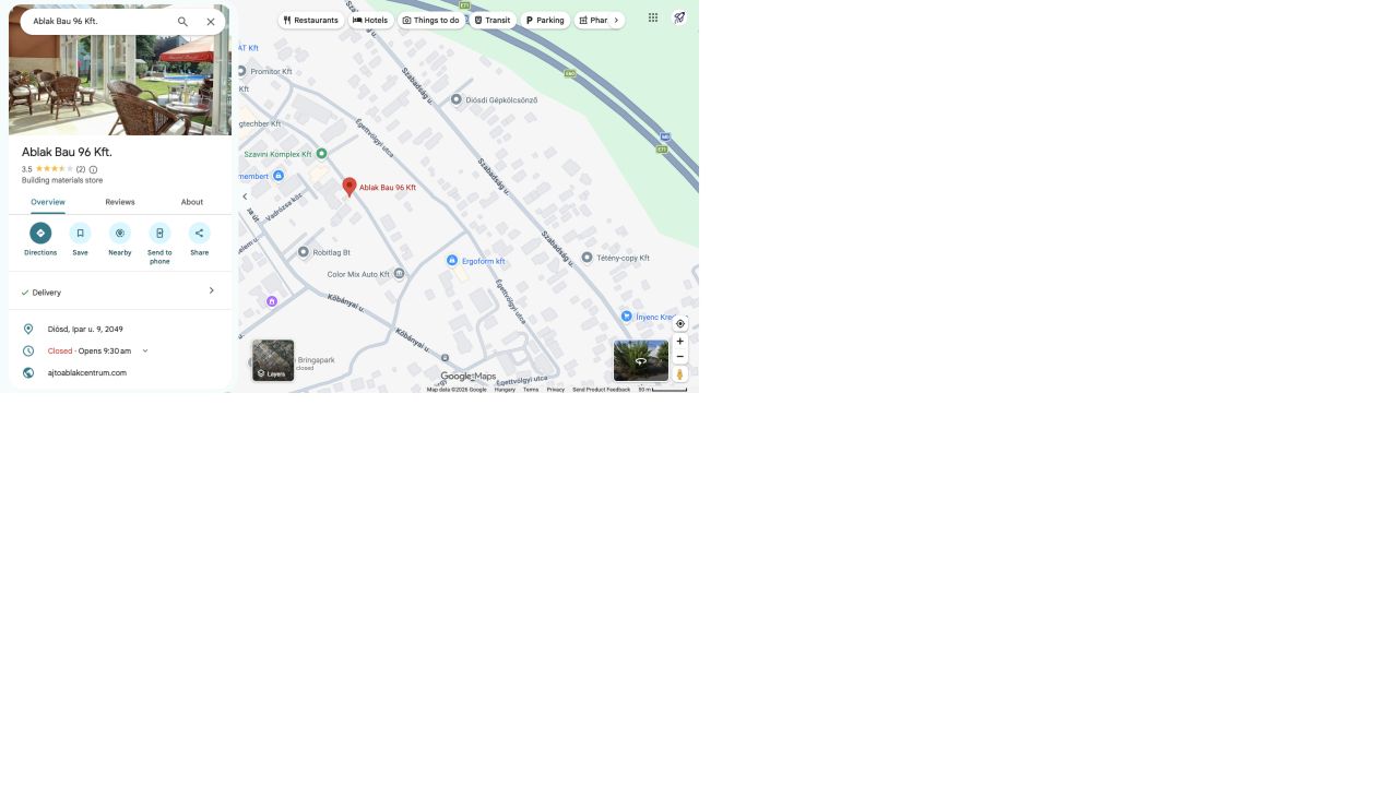 Az illeszkedő Ablak Bau 96 Kft. Google profil