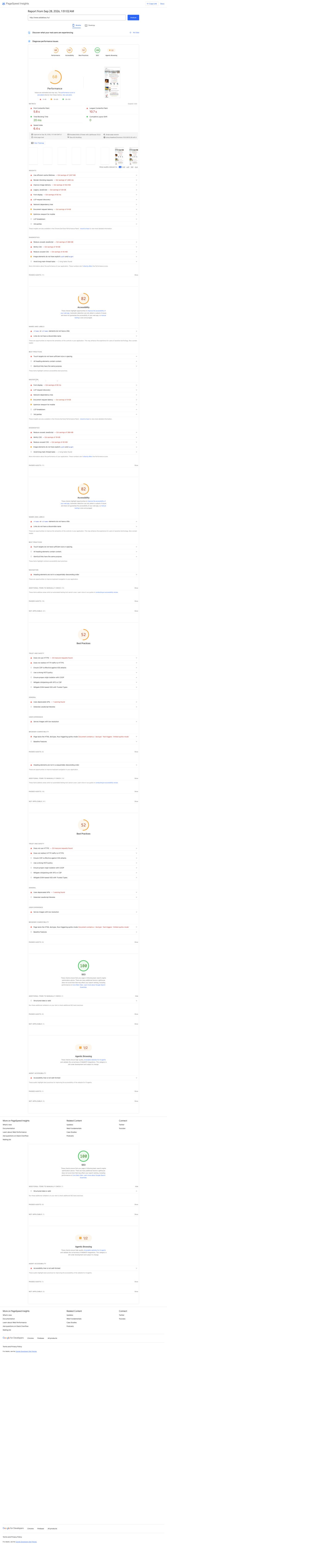 A valódi mobil PageSpeed jelentés