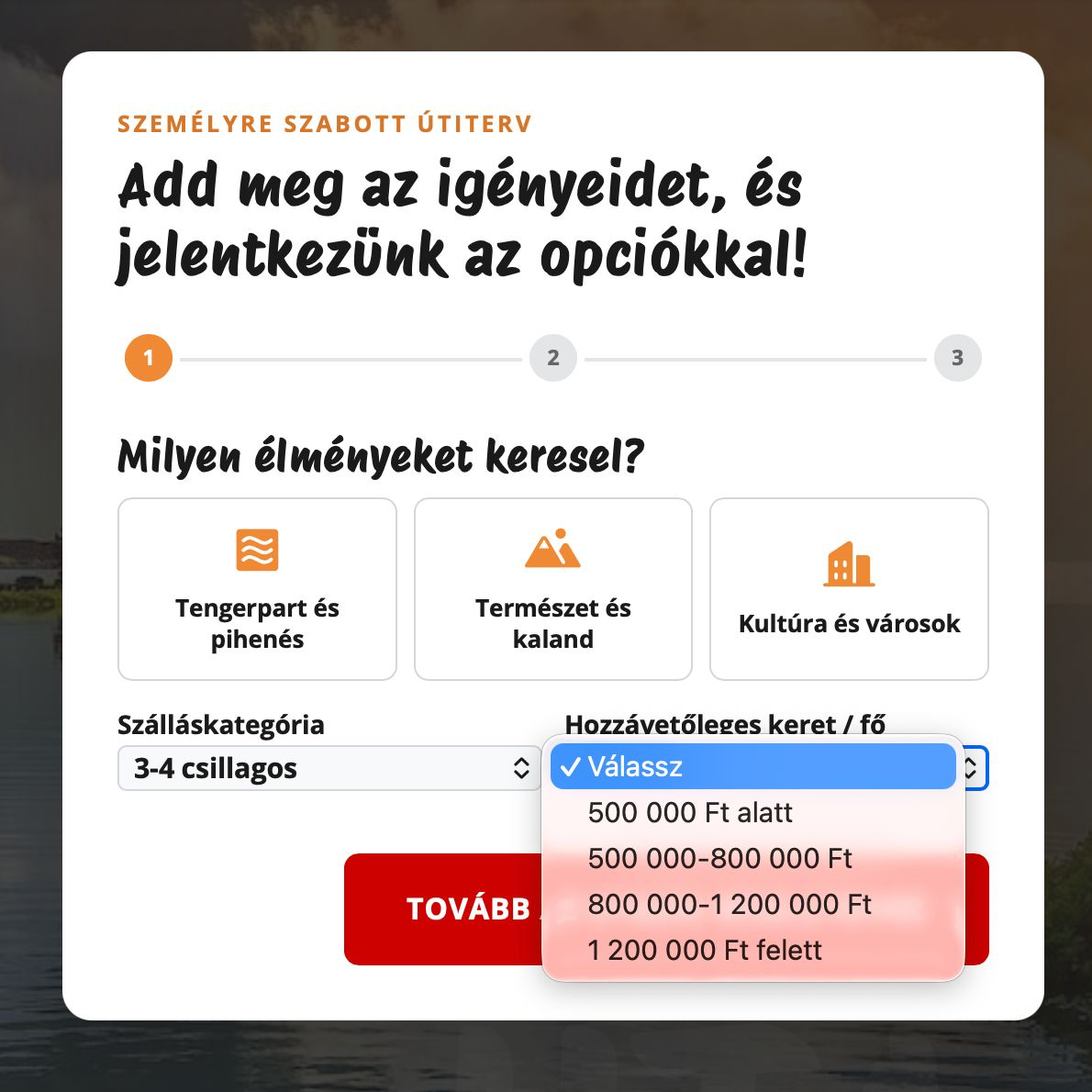 Original per-person budget dropdown