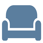 Blue-gray armchair-like icon on a white square background.