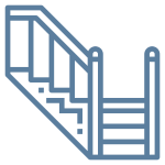 Blue-gray staircase-like furniture icon on a white square background.