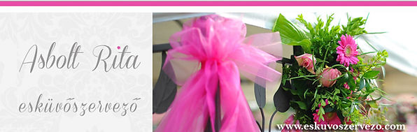 Abbott Rita wedding planner banner with pink bow and floral arrangement.
