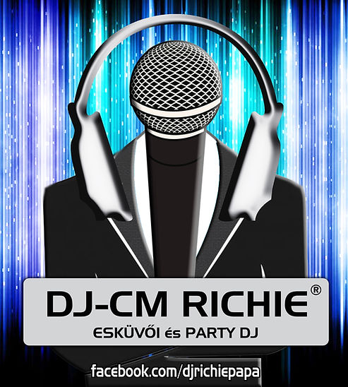 DJ-CM Richie wedding and party DJ logo with microphone and headphones.