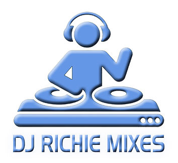 Blue DJ headphone and turntable graphic labeled DJ Richie Mixes.