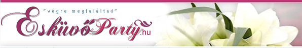 EsküvőParty.hu wedding banner with white flowers.