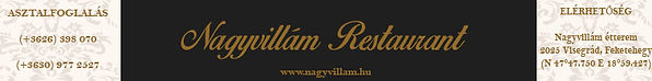 Nagyvillám Restaurant black and gold venue banner.