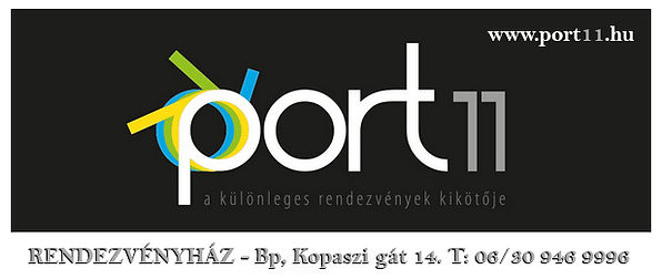 Port11 Budapest event venue banner with colorful logo.