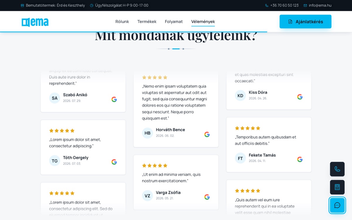 Értékelések szekció Google csillagokkal