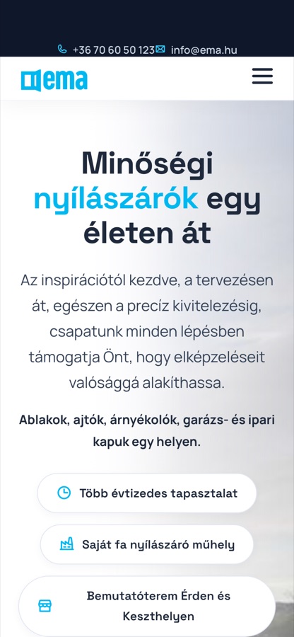 Az új EMA főoldal nyitó képernyője mobilon