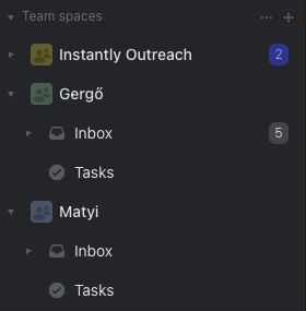 Valódi Missive-képernyőkép: Gergő és Matyi alatt külön Inbox és Tasks