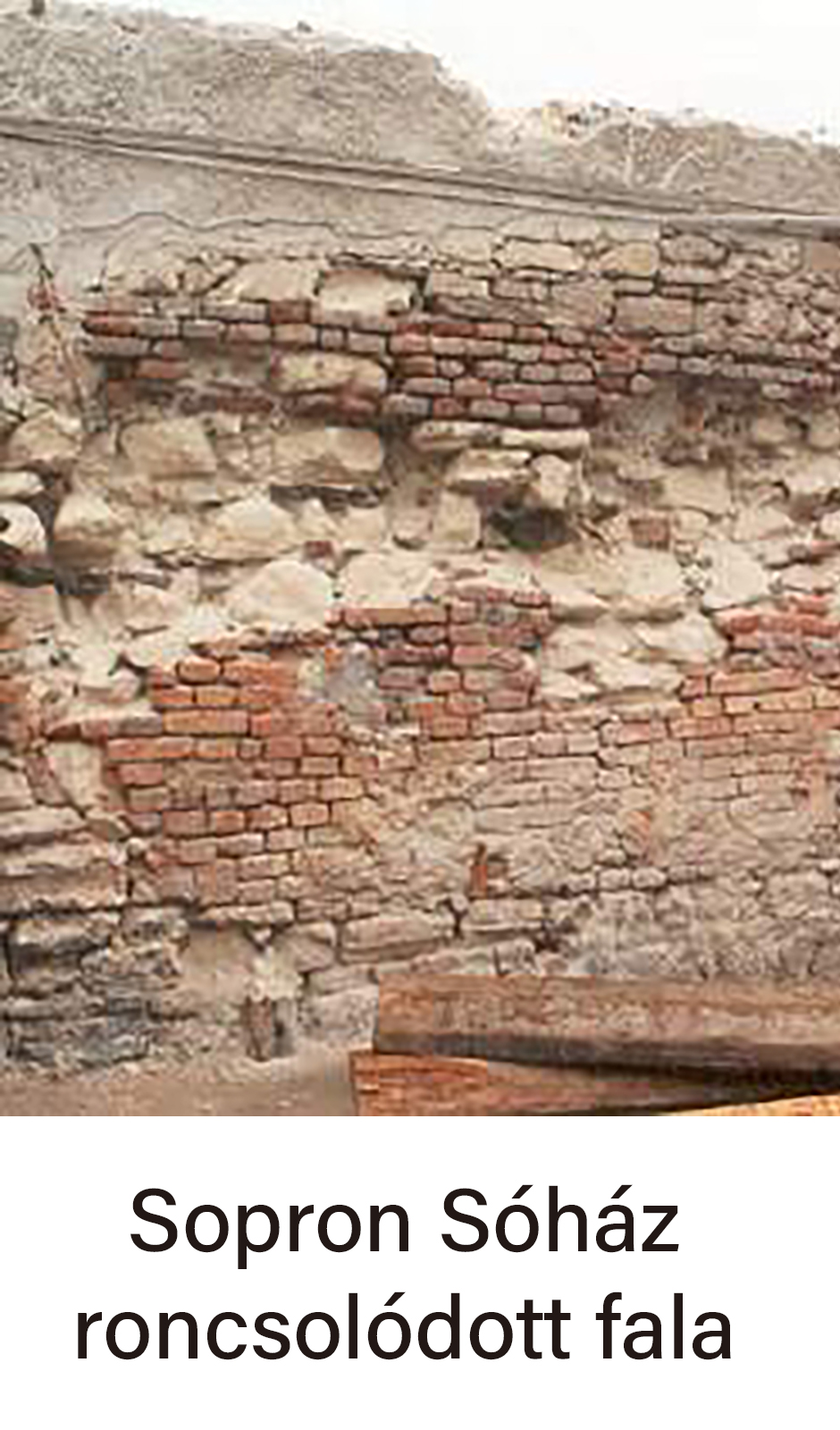 Deteriorated masonry wall with exposed brick and stone
