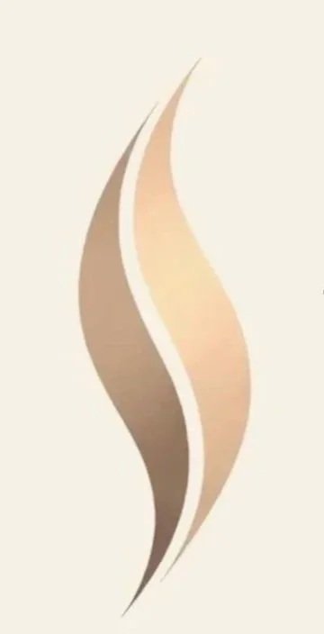 A cream-colored vertical panel fills the image. Two long curved forms, one brown and one peach, run side by side with a narrow light strip between them. The forms taper at both ends and bend in opposite directions.