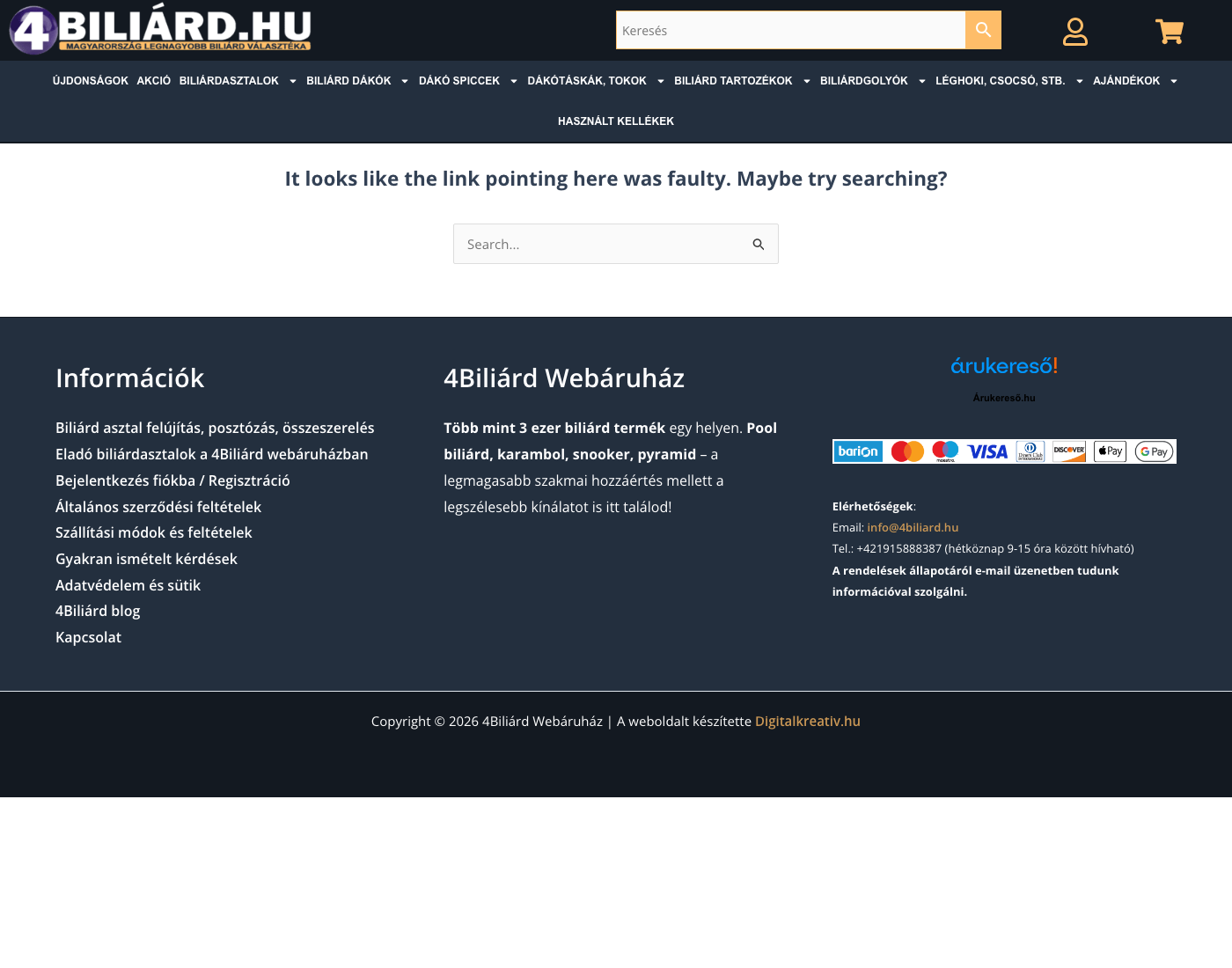 4Biliárd.hu 404 hibaoldal a hirdetésben hivatkozott linken