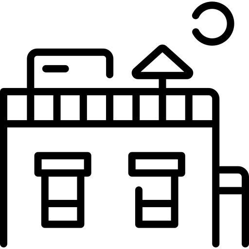 A black outline icon shows a raised horizontal platform with evenly spaced vertical divisions and two block-like supports below. An upward arrow and a curved circular arrow appear above the platform, with additional horizontal and vertical framing lines at the sides. The composition is black on a solid muted green square background, with no legible text.