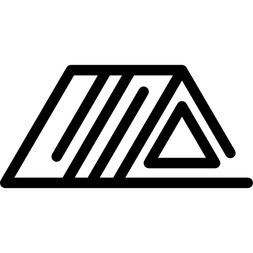 A black outline icon shows a low triangular or sloped form with several diagonal interior stripes and a smaller triangular outline on the right. The form rests on a long horizontal baseline and fills most of the square canvas. No legible text is visible against the solid muted green background.