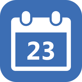 Kék háttéren fehér naptárikon 23-as számmal.