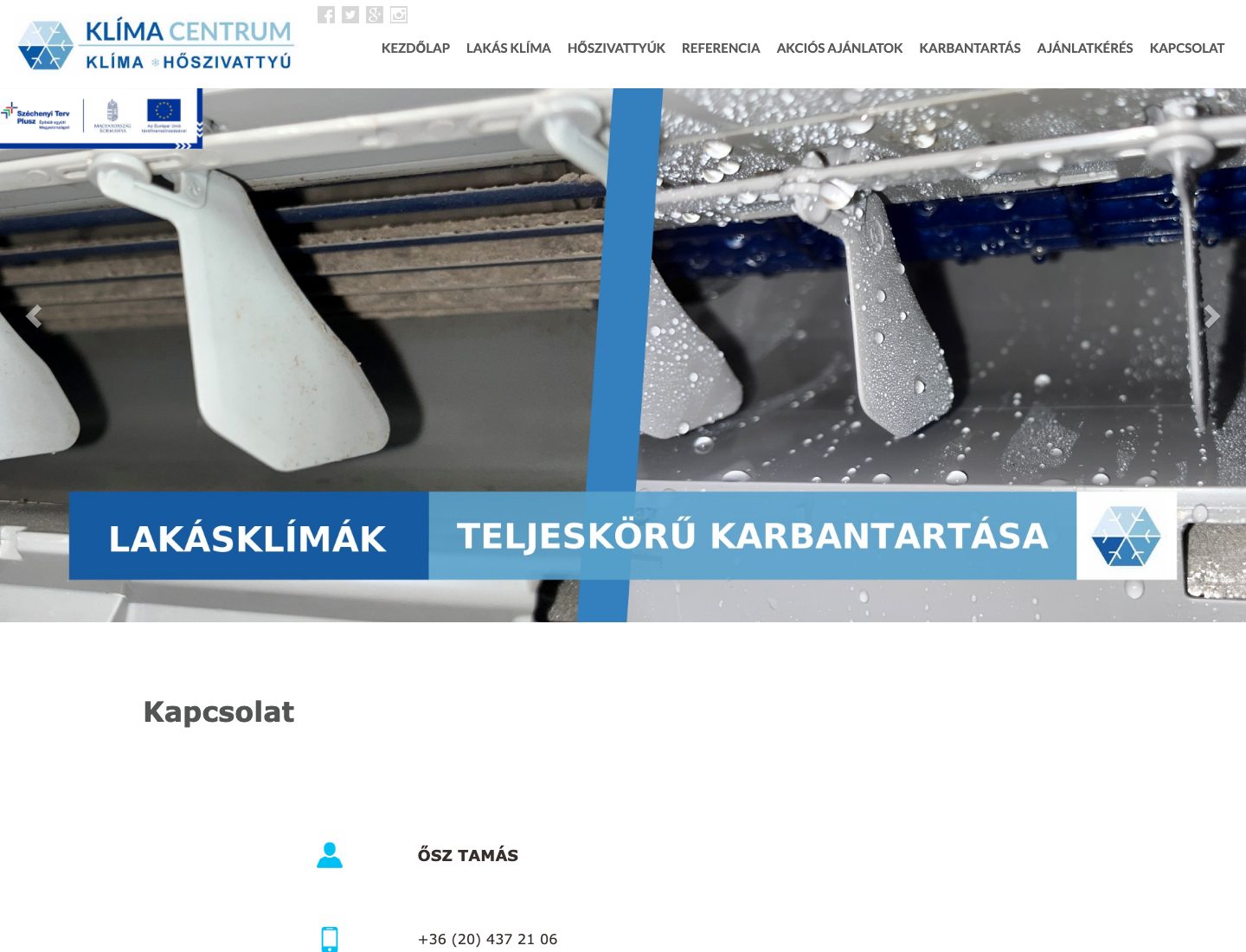 A Kapcsolat oldal 1440 px szélességen