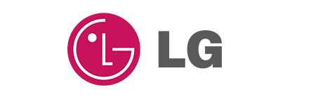 A magenta circular emblem appears beside large dark-gray letters on a white background. The letters read “LG.” The emblem and letters form a centered horizontal logo.