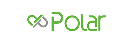 The image is a brand wordmark reading “Polar” in green on white. The capital P begins with a green and gray interlocking loop symbol, and the remaining letters use thin rounded green lettering. There are no other visible elements.