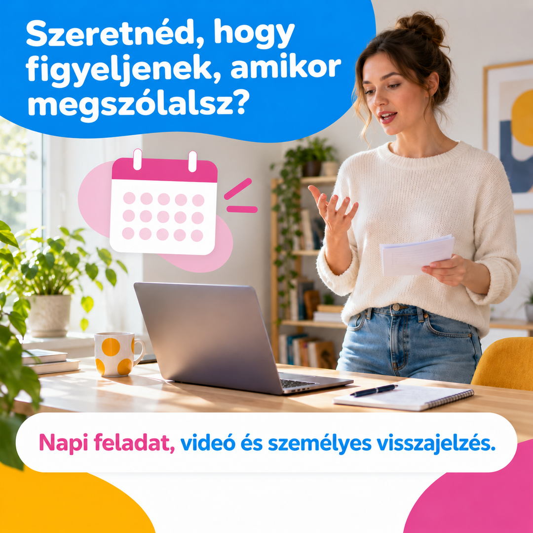 Szeretnéd, hogy figyeljenek, amikor megszólalsz? Napi feladat, videó és személyes visszajelzés.