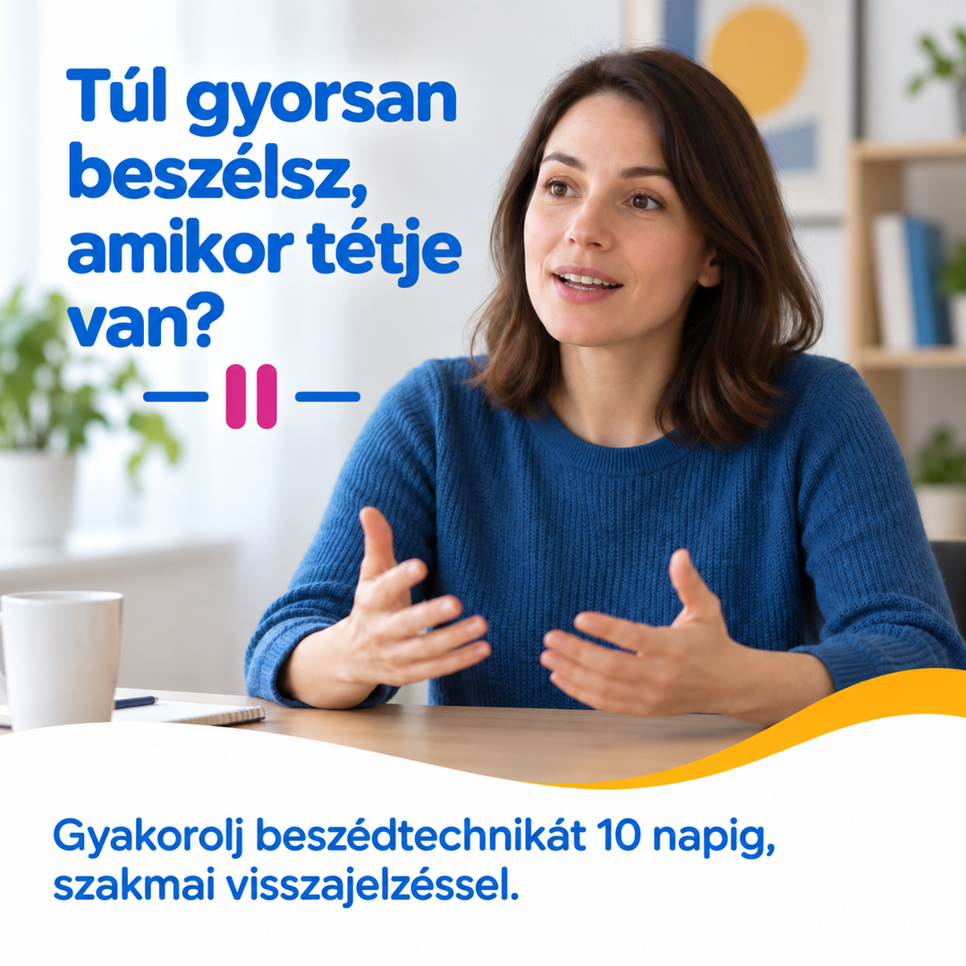 Túl gyorsan beszélsz, amikor tétje van? Gyakorolj beszédtechnikát 10 napig, szakmai visszajelzéssel.