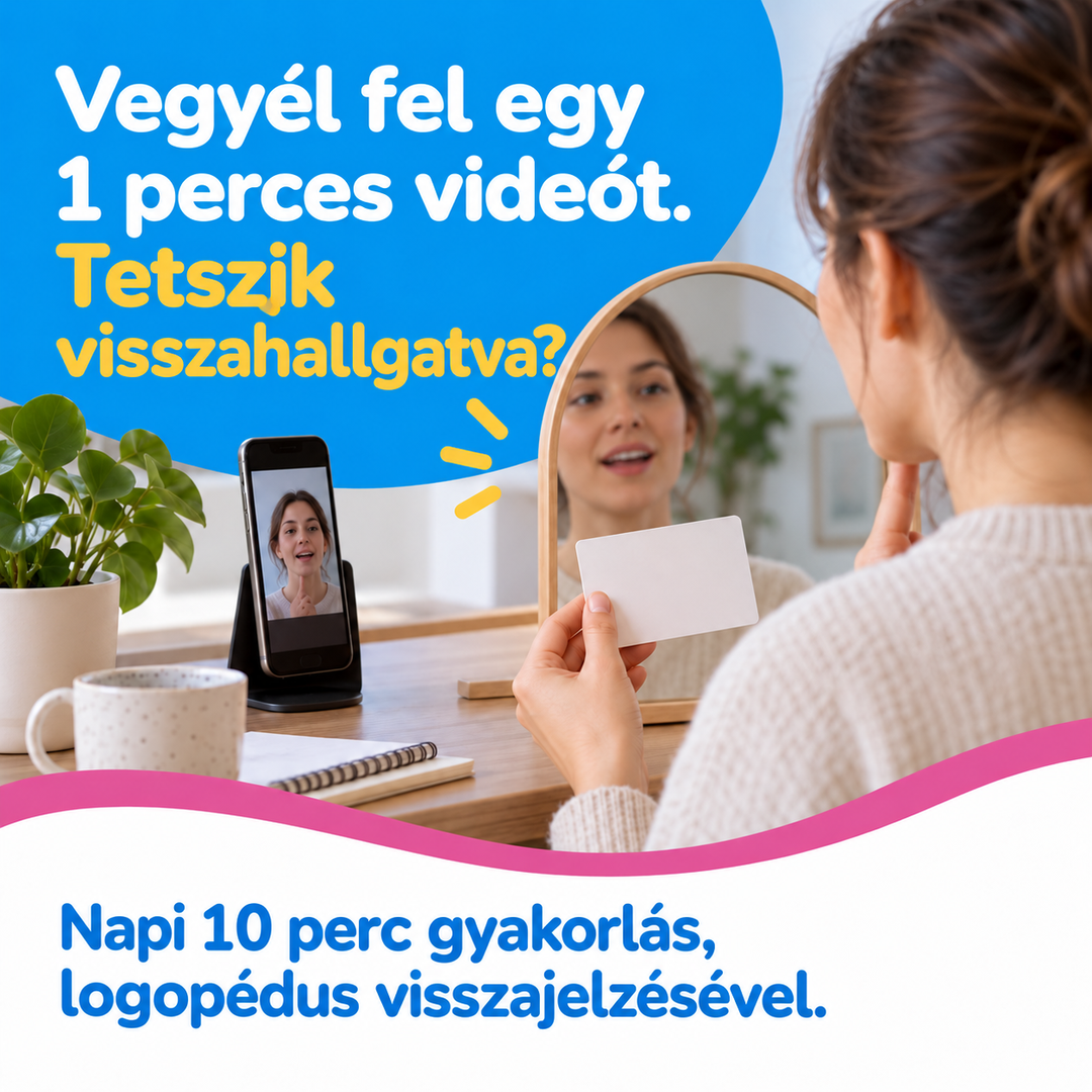 Vegyél fel egy 1 perces videót. Tetszik visszahallgatva? Napi 10 perc gyakorlás, logopédus visszajelzésével.