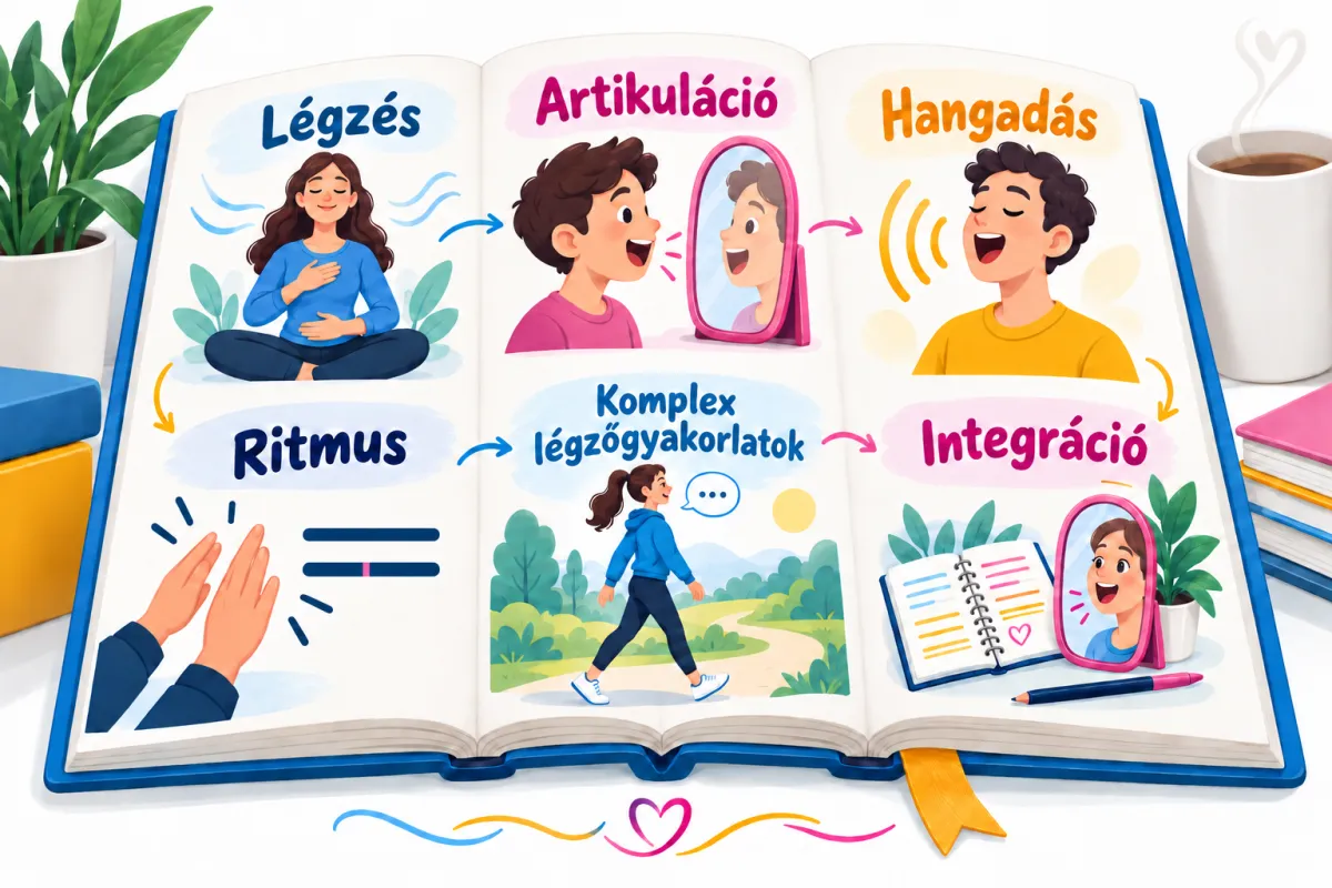 Illusztrált könyv: légzés, artikuláció, hangadás, ritmus, komplex légzőgyakorlatok és integráció