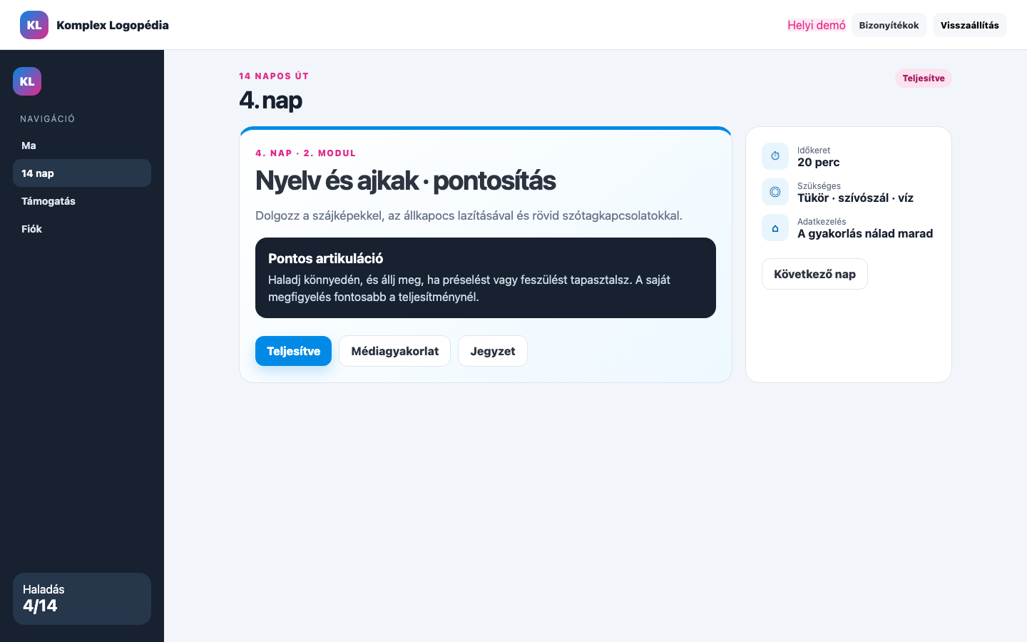 4. nap · Nyelv és ajkak · pontosítás asztali nézet