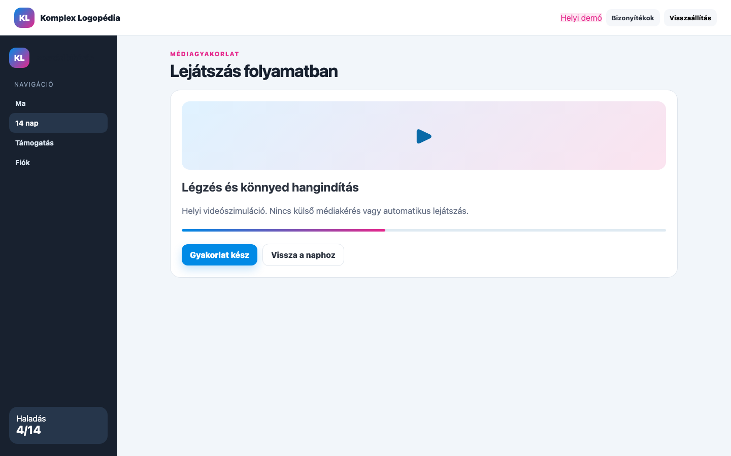 Médiagyakorlat · lejátszás asztali nézet