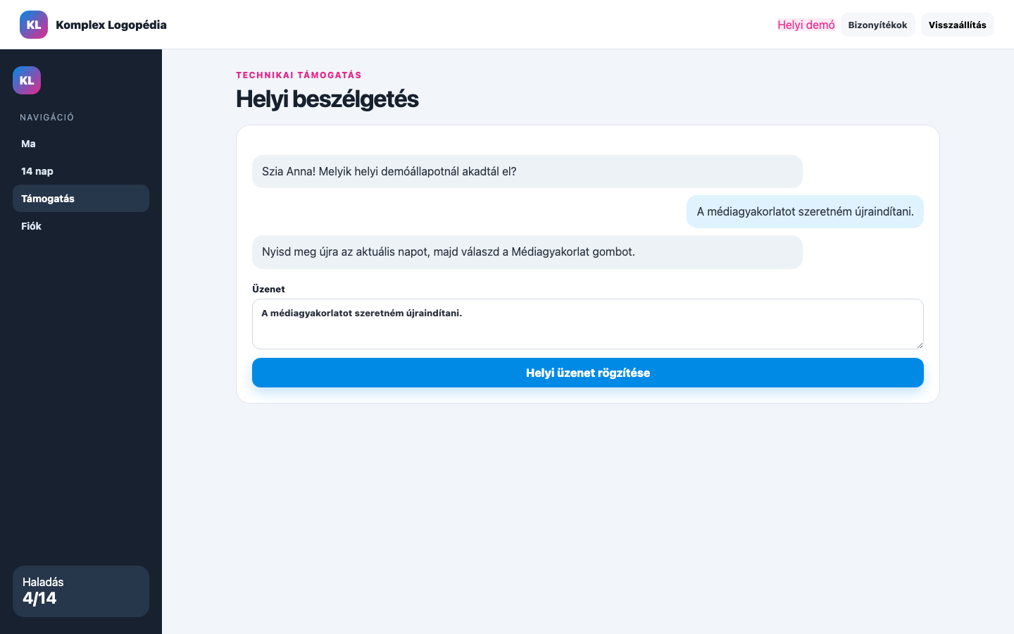 Támogatás · beszélgetés asztali nézet