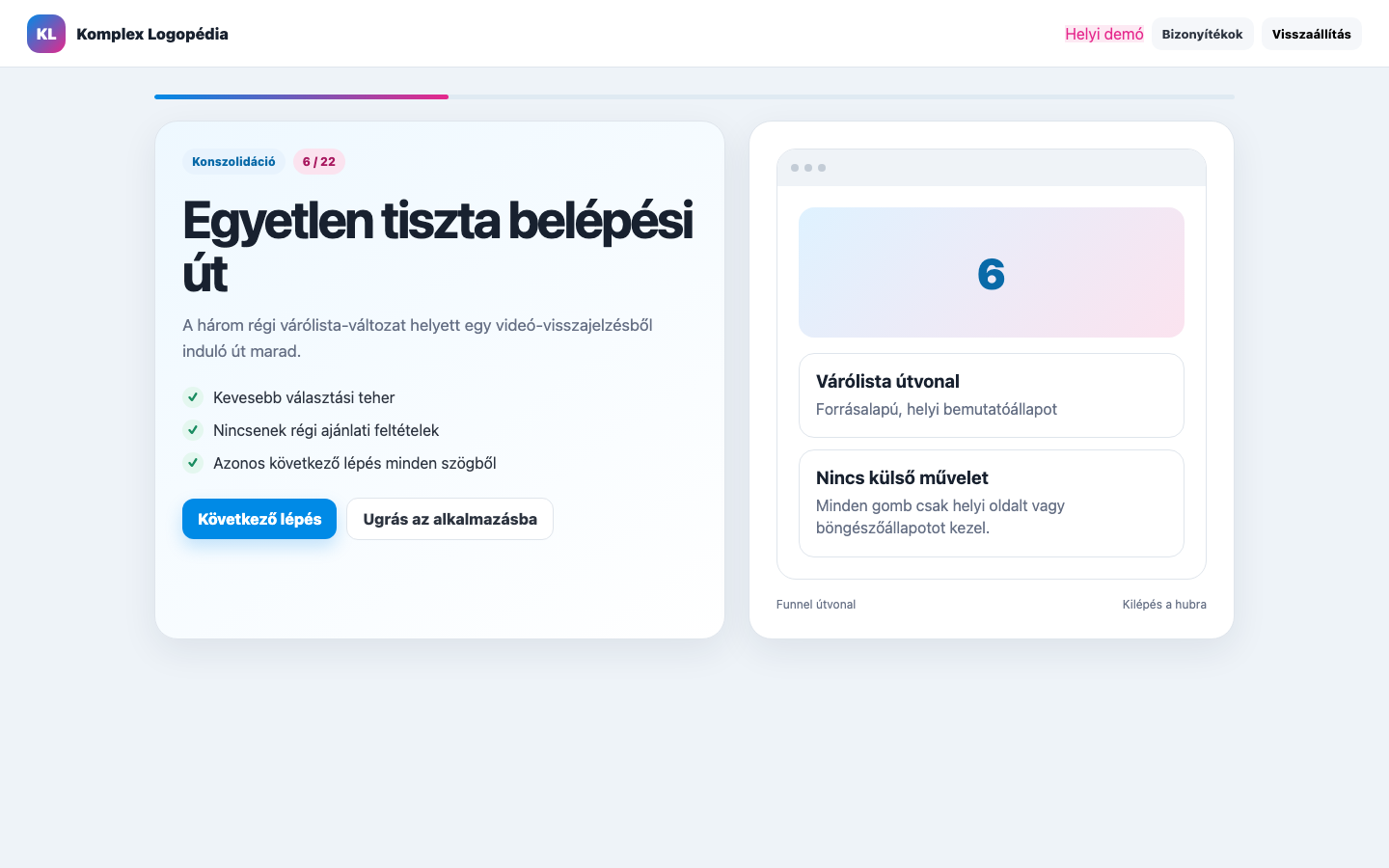 Várólista útvonal asztali nézet