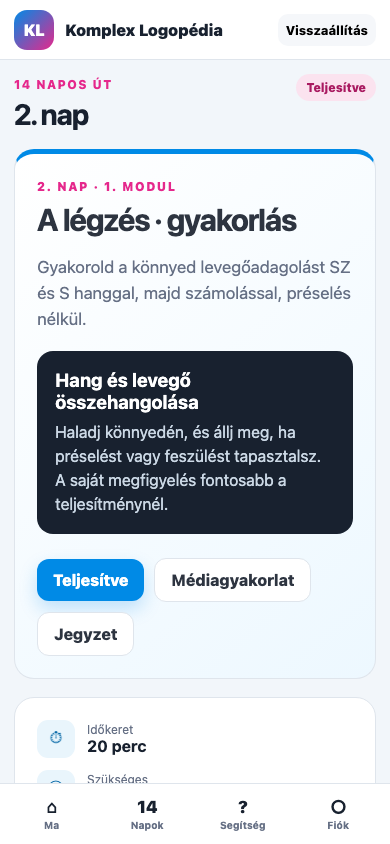 2. nap · A légzés · gyakorlás mobil nézet
