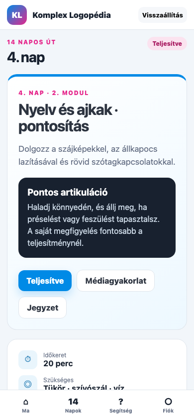 4. nap · Nyelv és ajkak · pontosítás mobil nézet