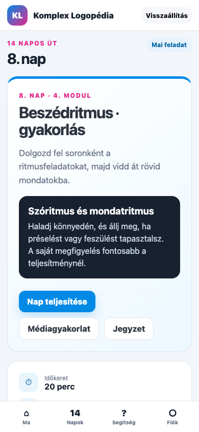 8. nap · Beszédritmus · gyakorlás mobil nézet