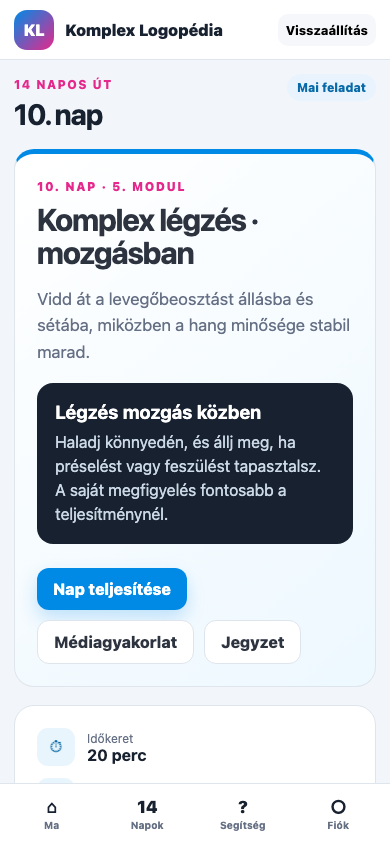 10. nap · Komplex légzés · mozgásban mobil nézet