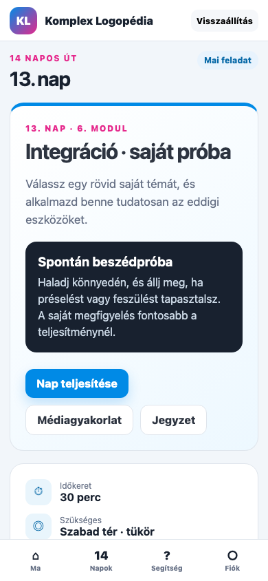 13. nap · Integráció · saját próba mobil nézet