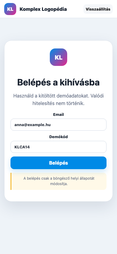 Belépés mobil nézet