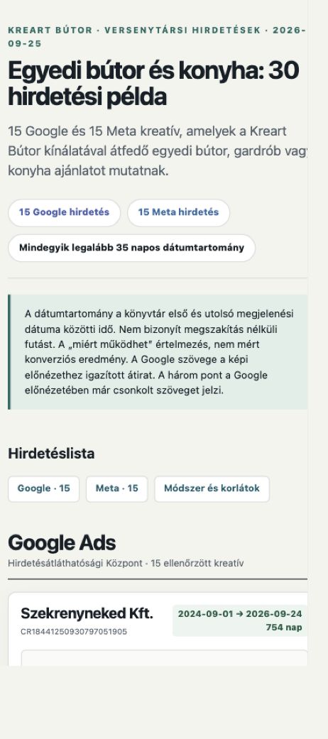 Mobile page: wrapped title and counts, method note and single-column first Google card