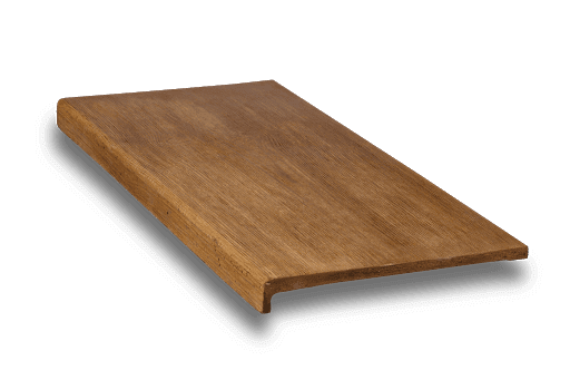 Brown woodgrain window-sill profile shown as an isolated product render.