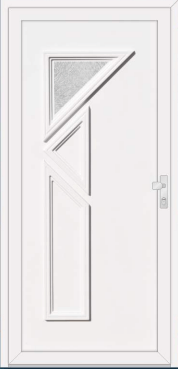 White door with a diagonal textured-glass insert.