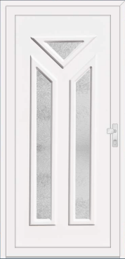White door with two tall glass panels and a small triangular top panel.