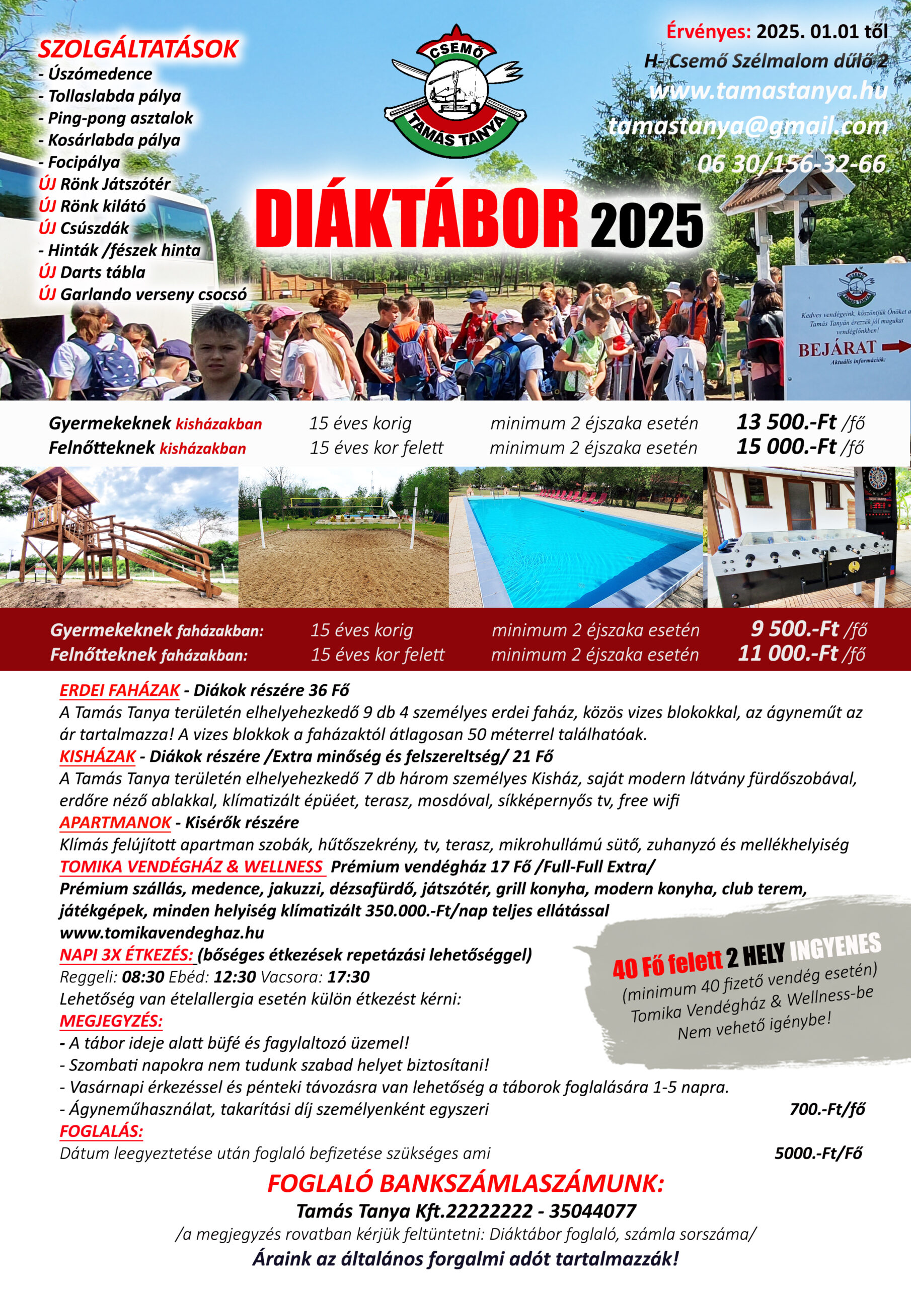 A fejlécben „DIÁKTÁBOR 2025” olvasható. alul tábori szállás- és részvételi díjak szerepelnek.
