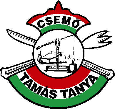 Tamás Tanya címerlogó Csemő és Tamás Tanya felirattal, szélmalom- és tanyai motívummal. A nagy embléma körül kés és villa, középen fekete-fehér szélmalomrajz látható.