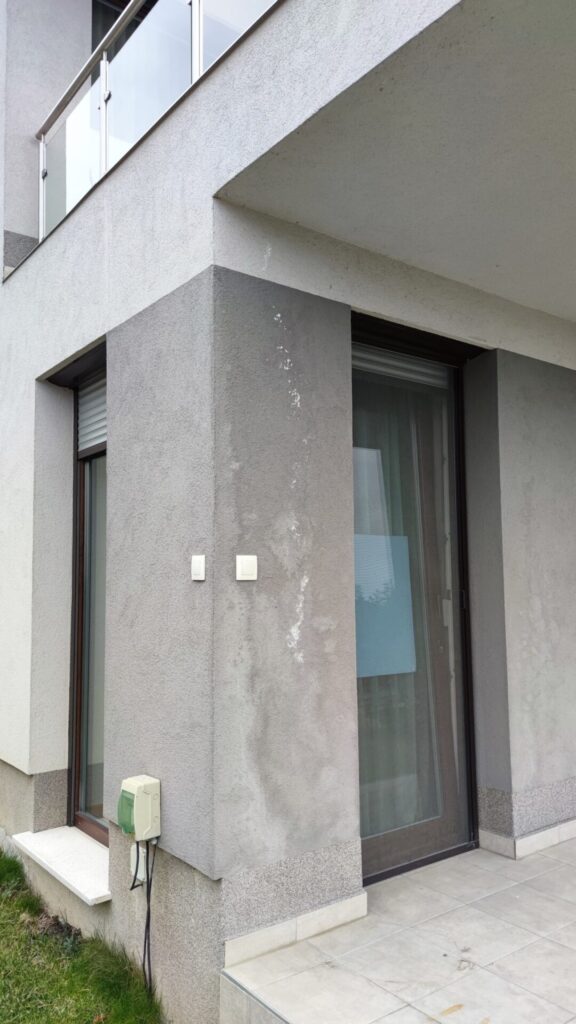 Flat roof waterproofing work viewed from above.