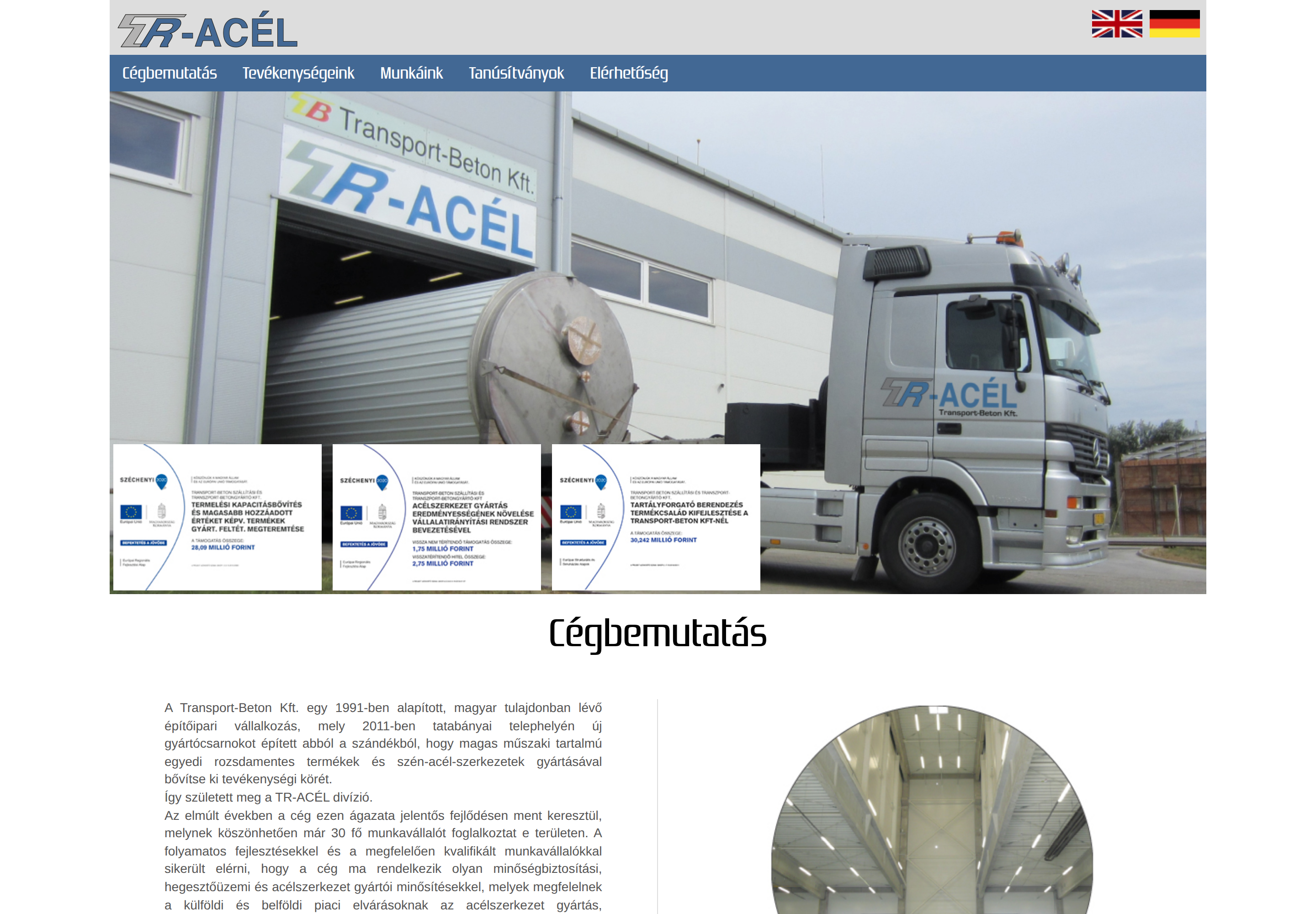 A Tr-Acél főoldalának valós asztali első képernyője
