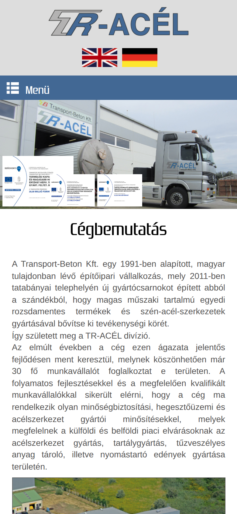 A Tr-Acél főoldalának valós mobil első képernyője