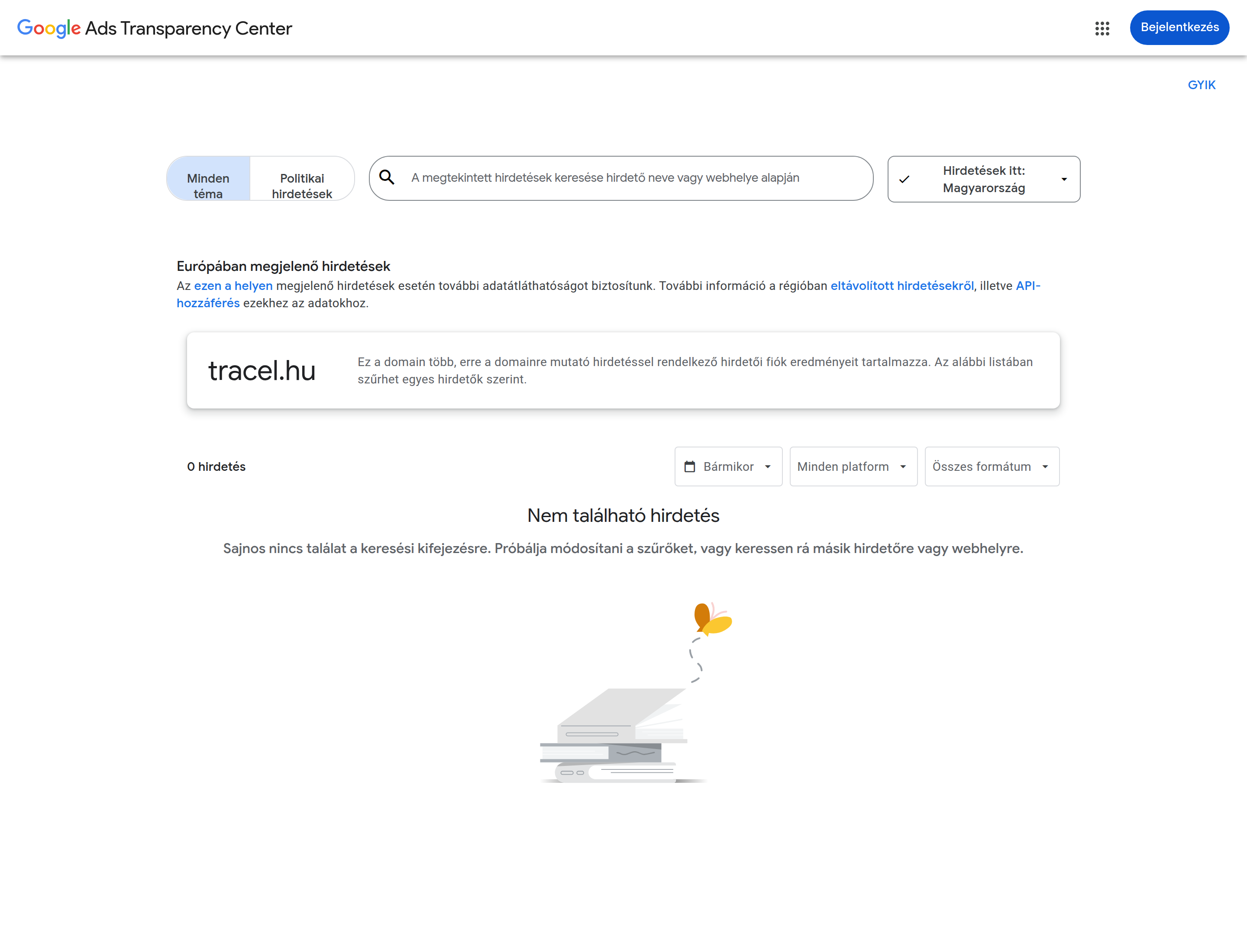 Google-domainkeresés üres eredménye