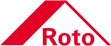 A képen egy piros, vízszintes márkajelzés szerepel. Bal oldalon vastag, ferde vonalakból álló geometrikus embléma, mellette piros „Roto” felirat látható. Más szöveg vagy tárgy nem szerepel a képen.
