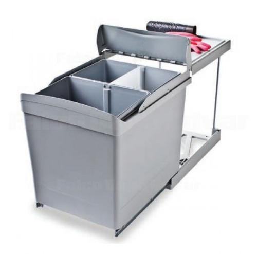 Open gray pull-out waste-sorting bin.