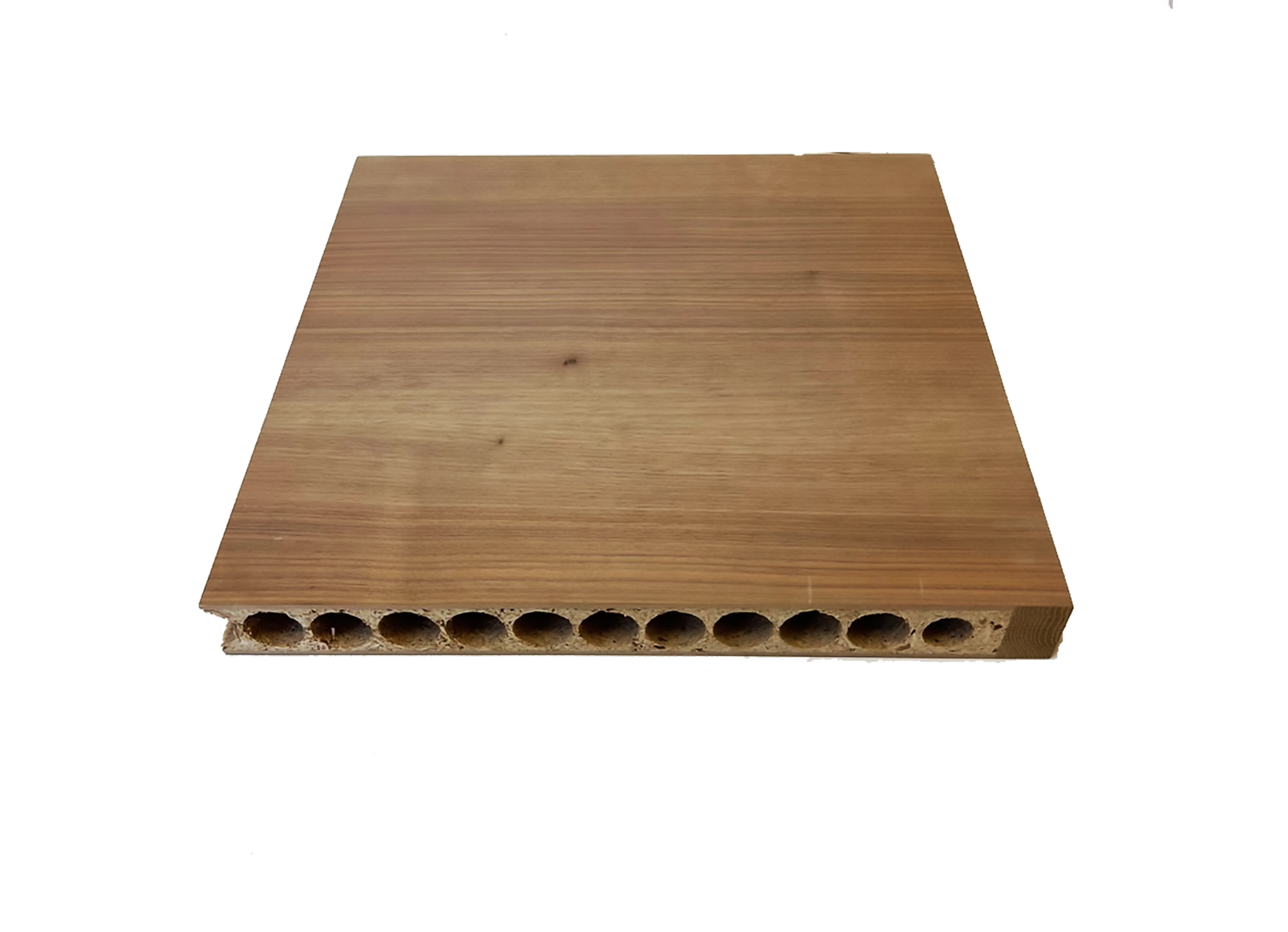 Dark walnut-toned panel cutaway with a thick brown core.